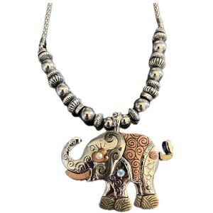 Elephant Pendant Necklace - Silver and Gold